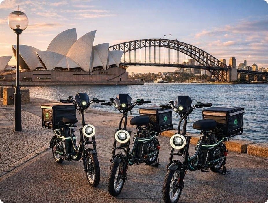 Delivery rider on a Lithium Bicycle e-bike with delivery box